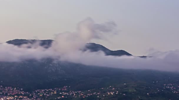 White Clouds Moving City Mountain Range Background Static Timelapse — Vídeos de Stock