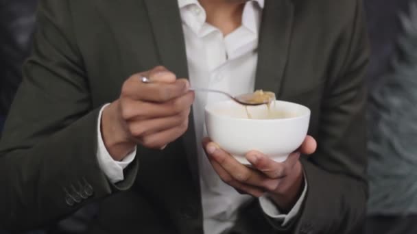 Близько Їжі Суп Зосереджений Мисці Обличчя — стокове відео