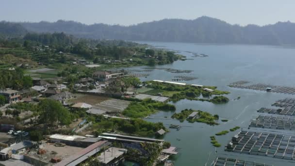 Aerial Seaweed Farm Batur Lake Bali Indonesia Day — Stockvideo