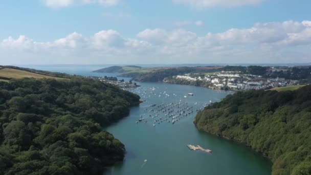 Widok Powietrza Dół Rzeki Fowey Kierunku Miasta Fowey Polruan Położony — Wideo stockowe