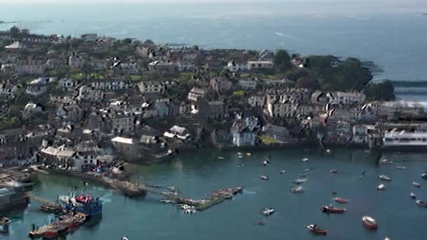 Aerial View Town Polruan Polruan Castle Cornish Coast — Stok video