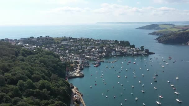 Wide Aerial View Cornish Town Polruan River Fowey South Cornwall — Stockvideo