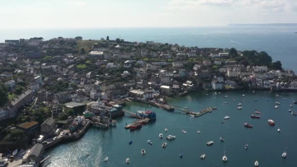 Luchtfoto Van Cornish Stad Polruan Aan Rivier Fowey Cornwall — Stockvideo