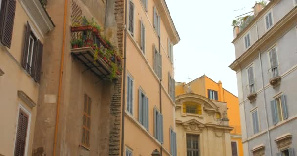 Low Angle Shot Historic Architecture Buildings Both Sides Narrow Historic — Stockvideo