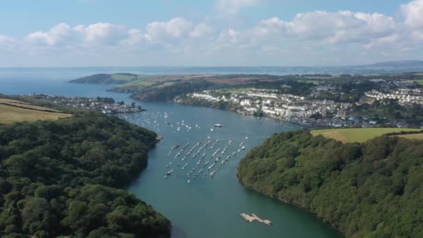 Široký Výhled Řeku Fowey Výhledem Moře Města Polruan Fowey Cornwallské — Stock video