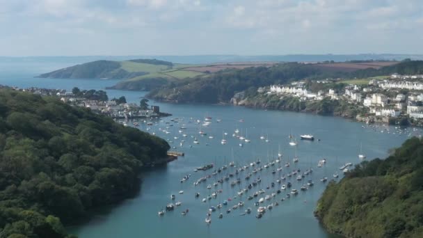 Flygfoto Över Floden Fowey South Cornwall Storbritannien Mot Staden Fowey — Stockvideo