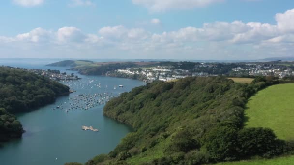 Brett Flygfoto Över Landskapet Kring Floden Fowey Avslöjar Den Corniska — Stockvideo