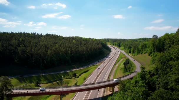 Vehicles Driving Expressway European Route E28 Gdynia Poland Aerial — Stock Video