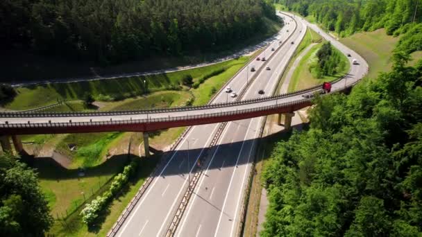 Aerial View Regular Traffic National Highway Bridge Weekdays — ストック動画