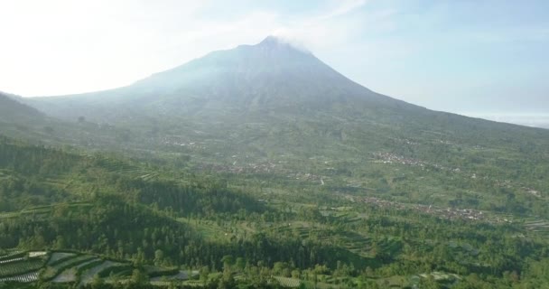 Vulkan Merapi Mit Ländlichem Blick Auf Gemüseplantagen Und Dichten Bäumen — Stockvideo