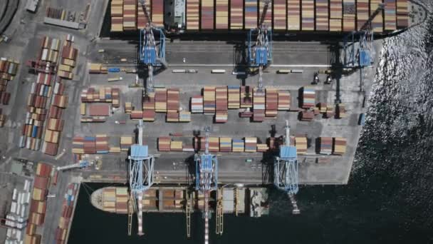 Static Overhead Aerial Hyperlapse Shipping Containers Being Moved Ships — Wideo stockowe