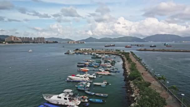 Aerial Parallax Typhoon Coastal Shelter Tuen Mun Hong Kong — Stok video