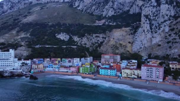 Scenic Town Catalan Bay Rock British Territory Gibraltar Aerial Shot — Stockvideo