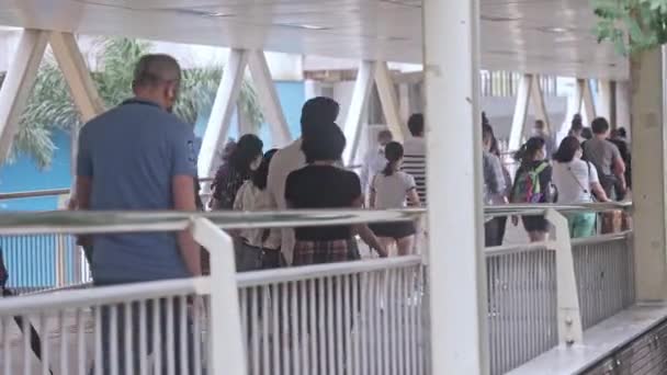 View Bridge Many People Moving Almost All People Mask — Vídeo de Stock