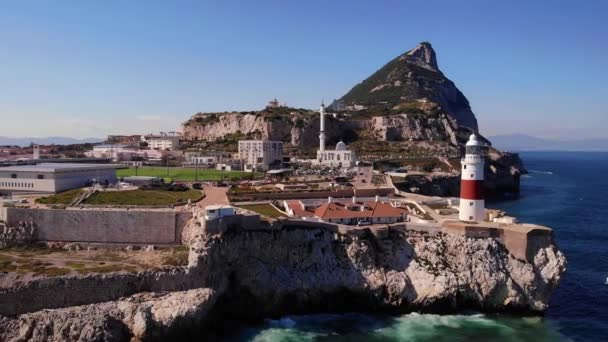 Faro Europa Point Europa Point Territorio Británico Ultramar Gibraltar Panorámica — Vídeos de Stock
