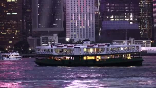 Victoria Harbour Hong Kong Noite Com Star Ferry Vela Por — Vídeo de Stock