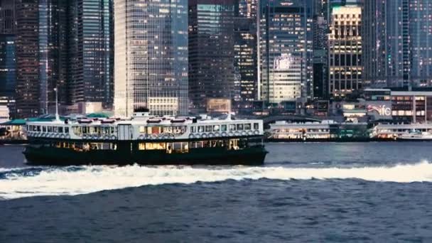 Star Ferry Ships Sailing Victoria Harbour Hong Kong Evening — Stockvideo