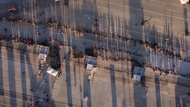Aerial Drone Top Pov Long Queue People Waiting Buenos Aires — Vídeo de Stock