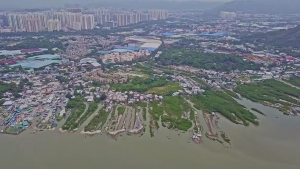 Une Vidéo Aérienne Dynamique Birdseye Village Pêcheurs Lau Fau Shan — Video