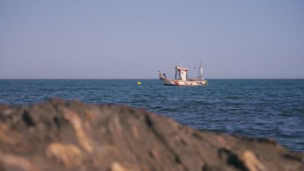 Small Fishing Boat Mediterranean Sea — Stockvideo