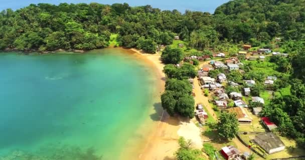 Aerial View Abade Beach Fisherman Village Prince Island Sao Tome — ストック動画