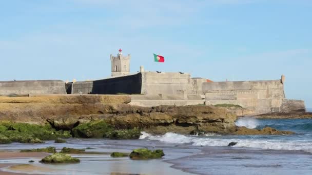 Some Waves Crashing Rocks Fort Saint Julian Julio Background Summer — Video