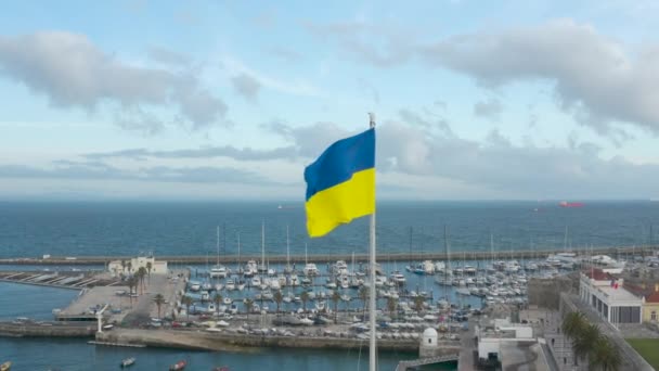 Ukraine Flag Clube Naval Cascais Boat Mast Portugal — Stockvideo