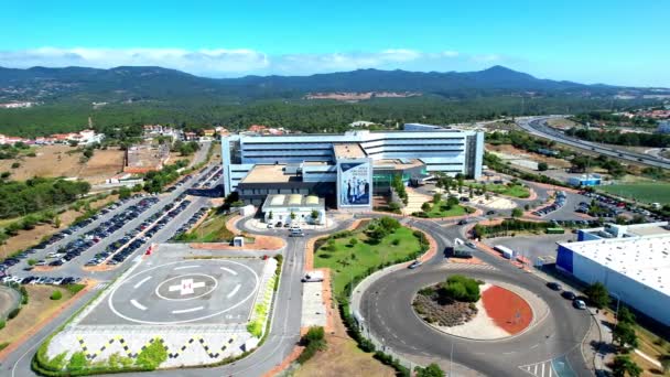 Aerial Circling View Cascais Hospital Can Also See Heliport Innovative — Vídeos de Stock