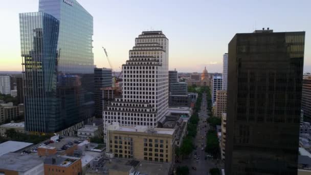 Aerial View Panning Congress Avenue Austin Usa 180 Degree Panorama — ストック動画