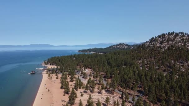 Przeciwnie Ruchu Wskazówek Zegara Strzał Drona Plaży Nevada Otaczającego Lasu — Wideo stockowe