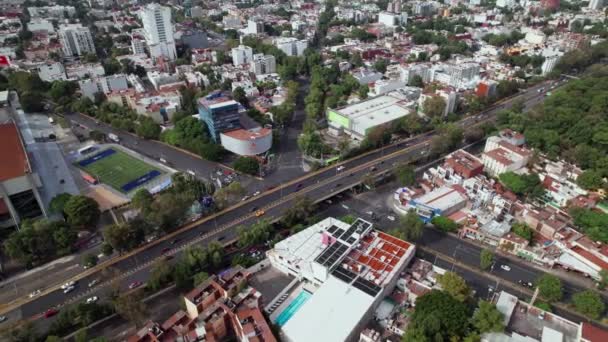 Luchtfoto Laan Rio Churubusco Met Verkeer Gaat Voorbij Divisin Del — Stockvideo