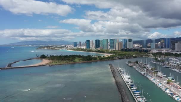 Wijd Dolly Luchtfoto Van Magic Beach Honolulu Hawaï — Stockvideo