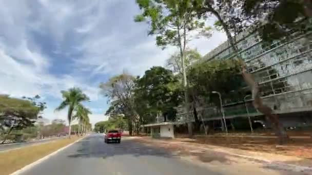 Film Shot Windshield Moving Car Highway City Brasilia — Stockvideo