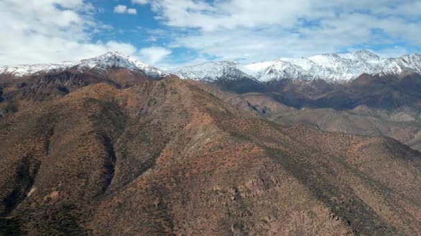 Aerial View Truck Left San Carlos Apoquindo Park Snowy Mountain — 비디오