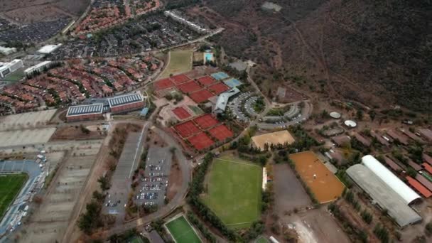 Aerial Orbit Clay Tennis Court Las Condes Santiago Chile — Wideo stockowe