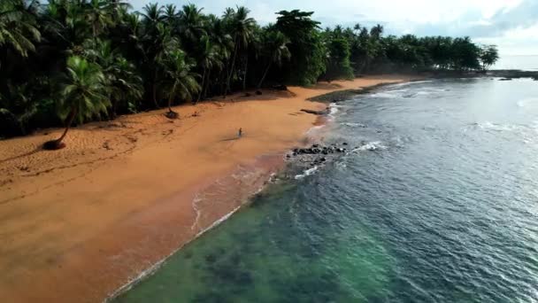 Woman Walking Inhame Beach Leaving Her Footprints Sao Tome Africa — Stock Video