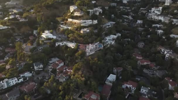 Aerial View Hollywood Hills Upscale Residential Neighborhood Golden Hour Sunlight — Video Stock