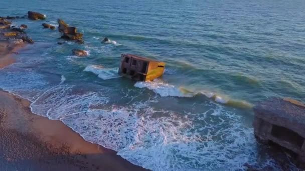 Aerial Birdseye View Abandoned Seaside Fortification Buildings Karosta Northern Forts — Vídeos de Stock