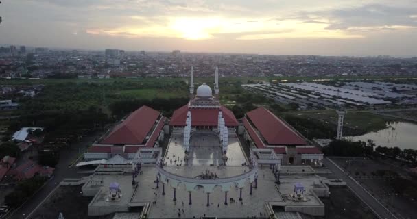 Reveal Drone Shot Great Mosque Central Java Majt Suset Time — Vídeo de stock