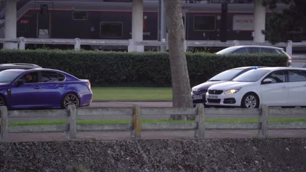 Police Control Ends Checkpoint Deauville France Wide — Stockvideo