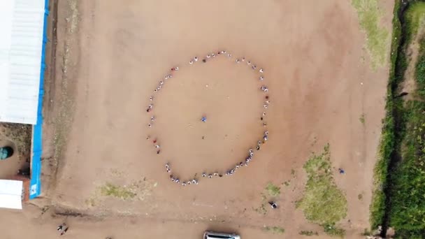 African School Children Playing Game Yard Drone View — 비디오