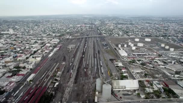 Drone Disparo Llegada Ferrocarriles Con Mercancía Para Exportación Puerto Veracruz — Vídeos de Stock