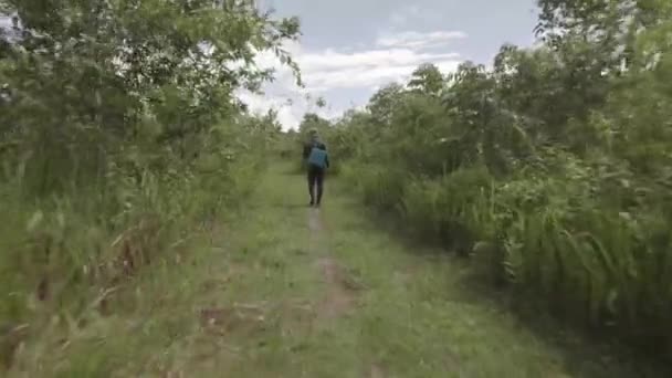 Een Eenzame Man Volgen Die Het Pad Loopt Midden Van — Stockvideo