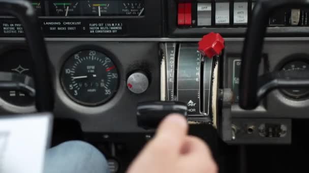 Controlling Airborne Plane Vintage Cockpit Handheld View Backseat — Stock Video