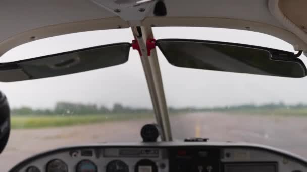 Pilot Navigates Biplane Airfield Cockpit View — Stock Video