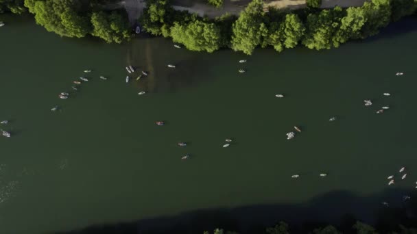 Aerial View Group Paddlers Colorado River Austin Usa Tracking Birds — 비디오