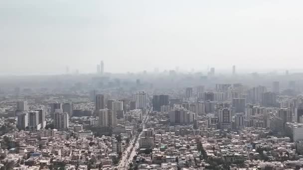 Aerial View Karachi Skyline Day Establishing Shot Dolly Back — Stock Video