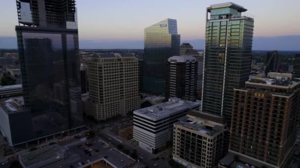 Vista Aérea Coração Austin Durante Anoitecer Nos Eua Panorama 180 — Vídeo de Stock