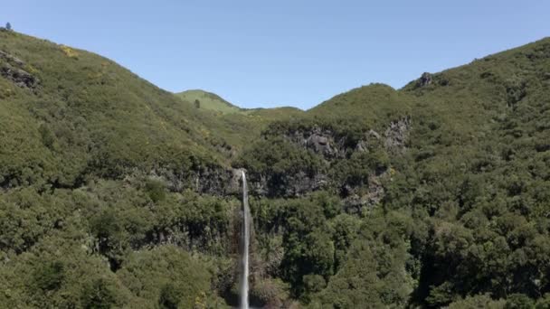 Aerial View Top Bottom Risco Waterfall Madeira Day — Vídeos de Stock