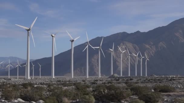 Windmills Pass Seen Passenger Side Car Driving Highway California — 비디오